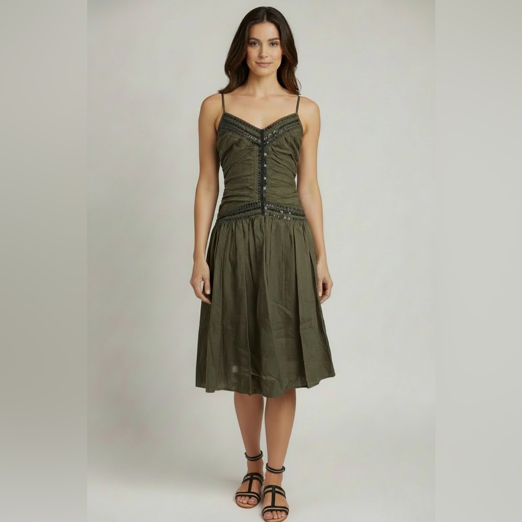 Theory Brown Midi Dress With Black Accents